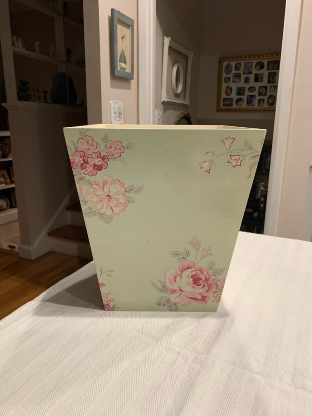 Nautica Floral Wastebasket in Mint Green and Pink